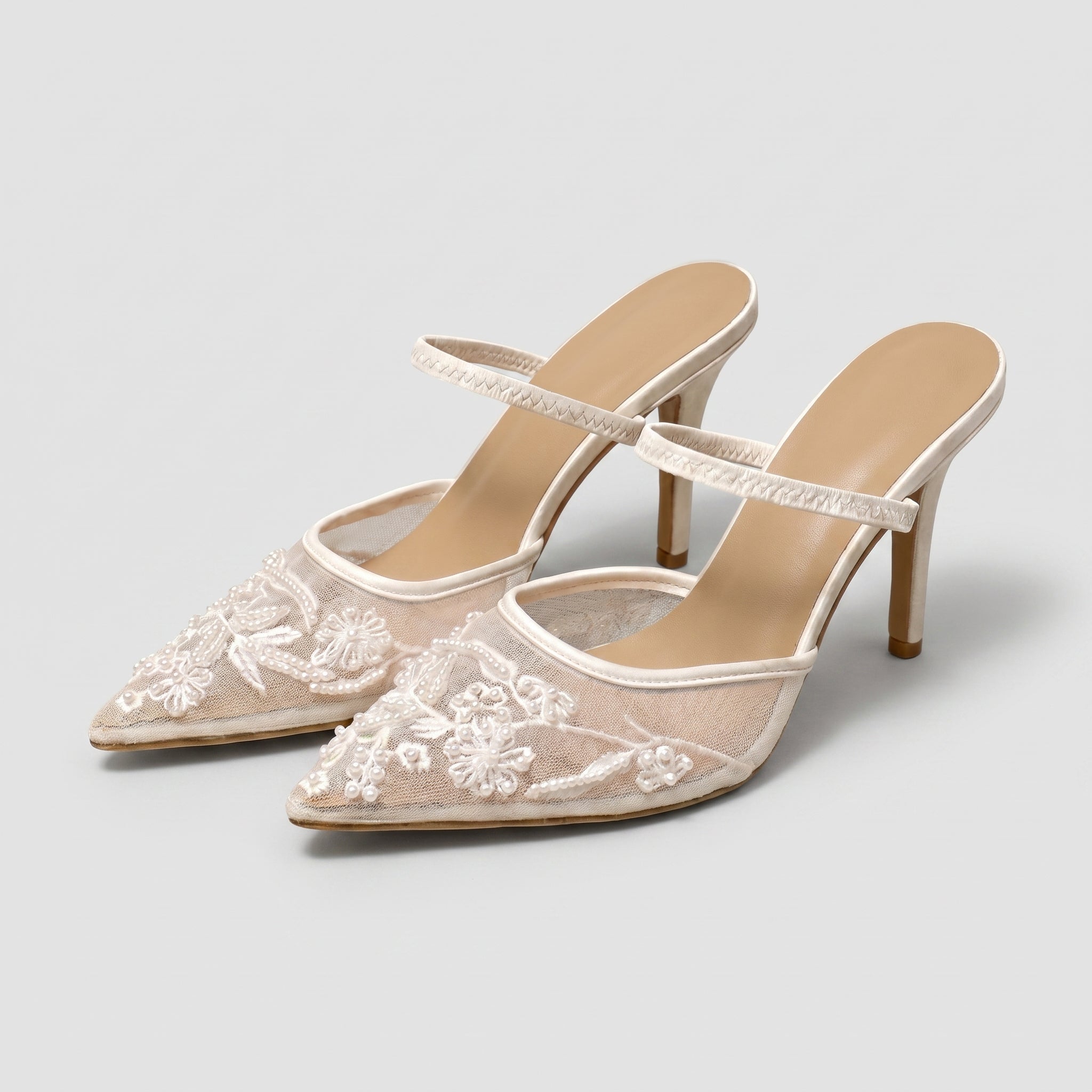 Johanna - Women's Embellished Pointed Toe Stiletto Heel Sandals - Sandals - White - Davies & Cooper