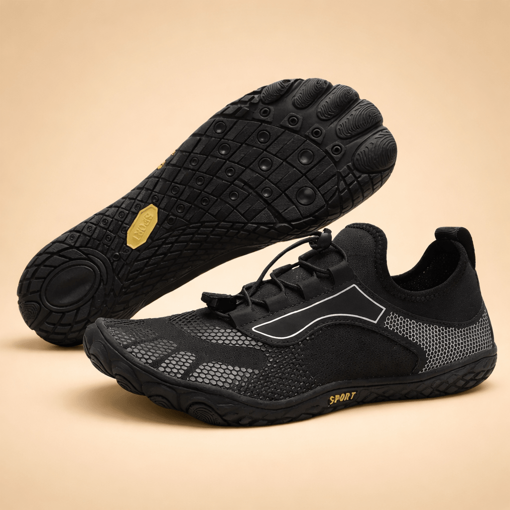 Jonas - Men's Barefoot Minimalist Trainers with Grip Sole - Athletic Shoes - Black - Davies & Cooper