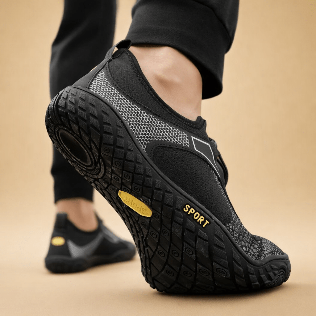 Jonas - Men's Barefoot Minimalist Trainers with Grip Sole - Athletic Shoes - Black - Davies & Cooper