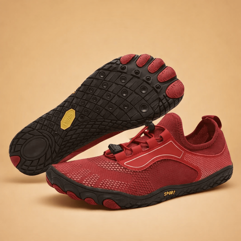 Jonas - Men's Barefoot Minimalist Trainers with Grip Sole - Athletic Shoes - Red - Davies & Cooper