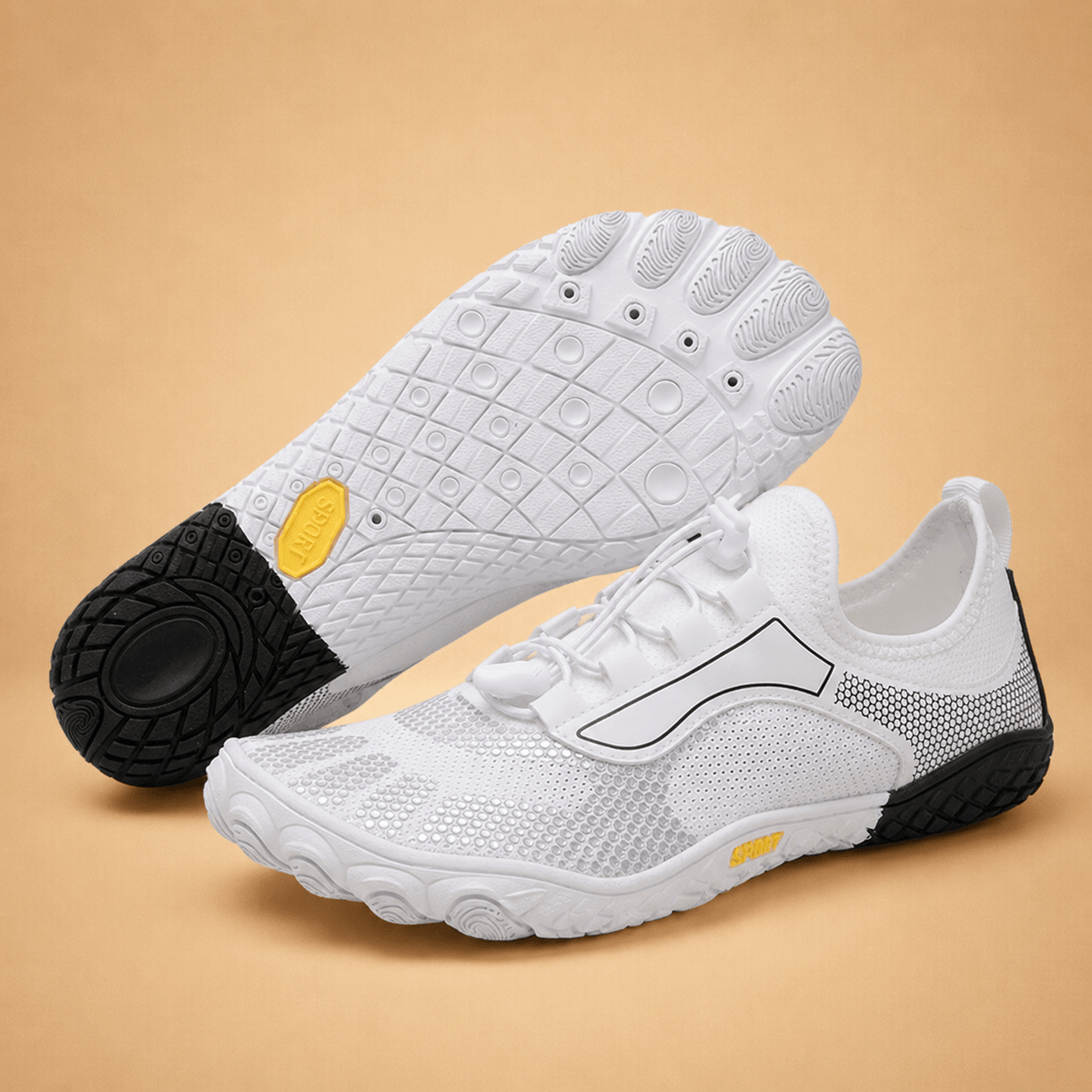 Jonas - Men's Barefoot Minimalist Trainers with Grip Sole - Athletic Shoes - White - Davies & Cooper