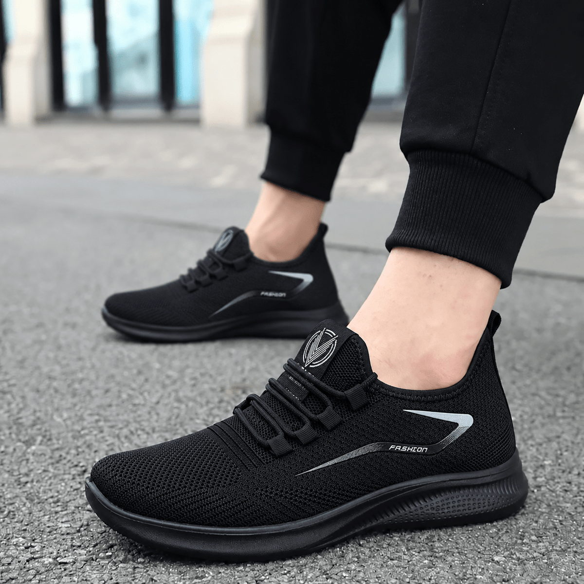 Jonas - Men's Breathable Lightweight Lace-Up Orthopaedic Trainers - Sneakers - Black - Davies & Cooper