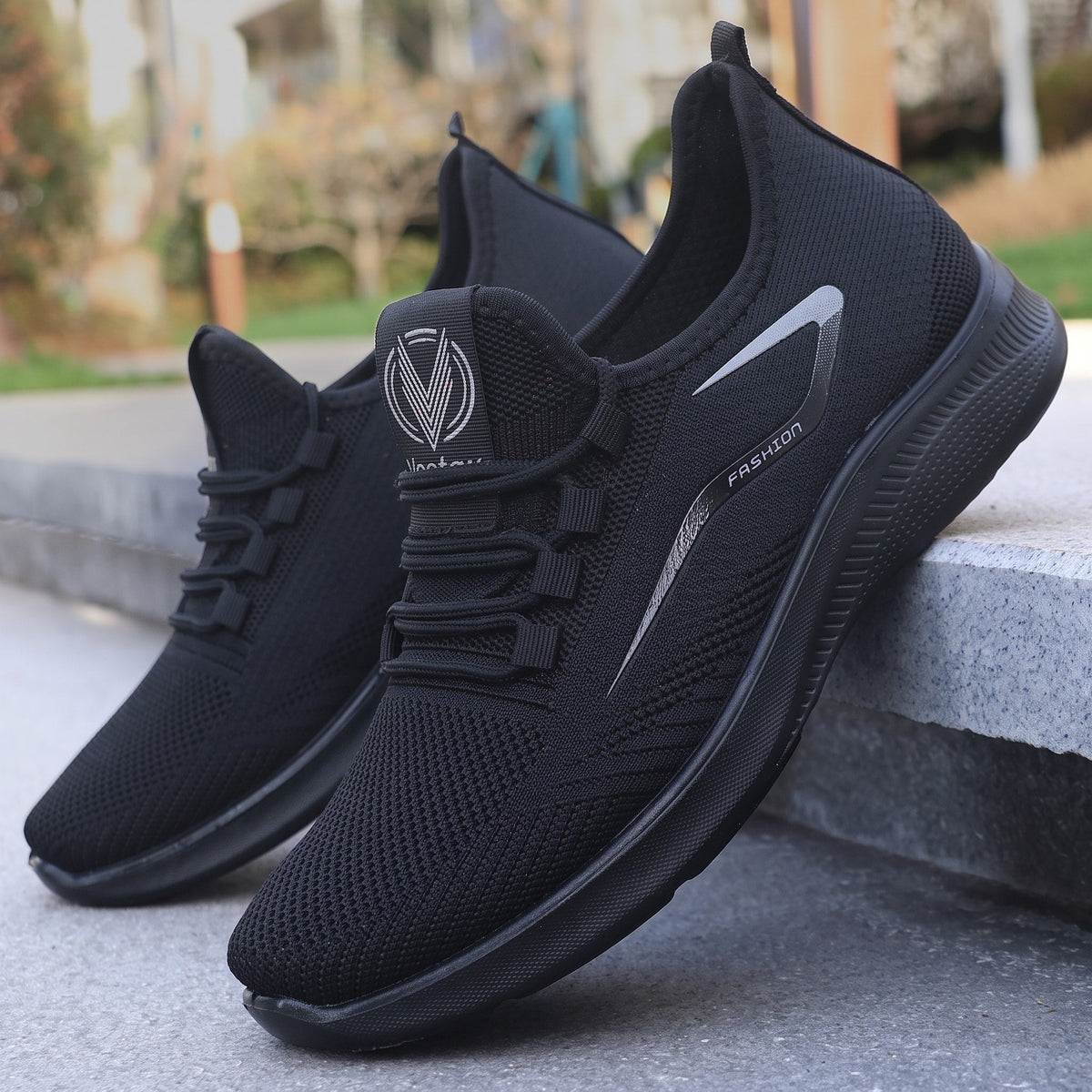 Jonas - Men's Breathable Lightweight Lace-Up Orthopaedic Trainers - Sneakers - Black - Davies & Cooper