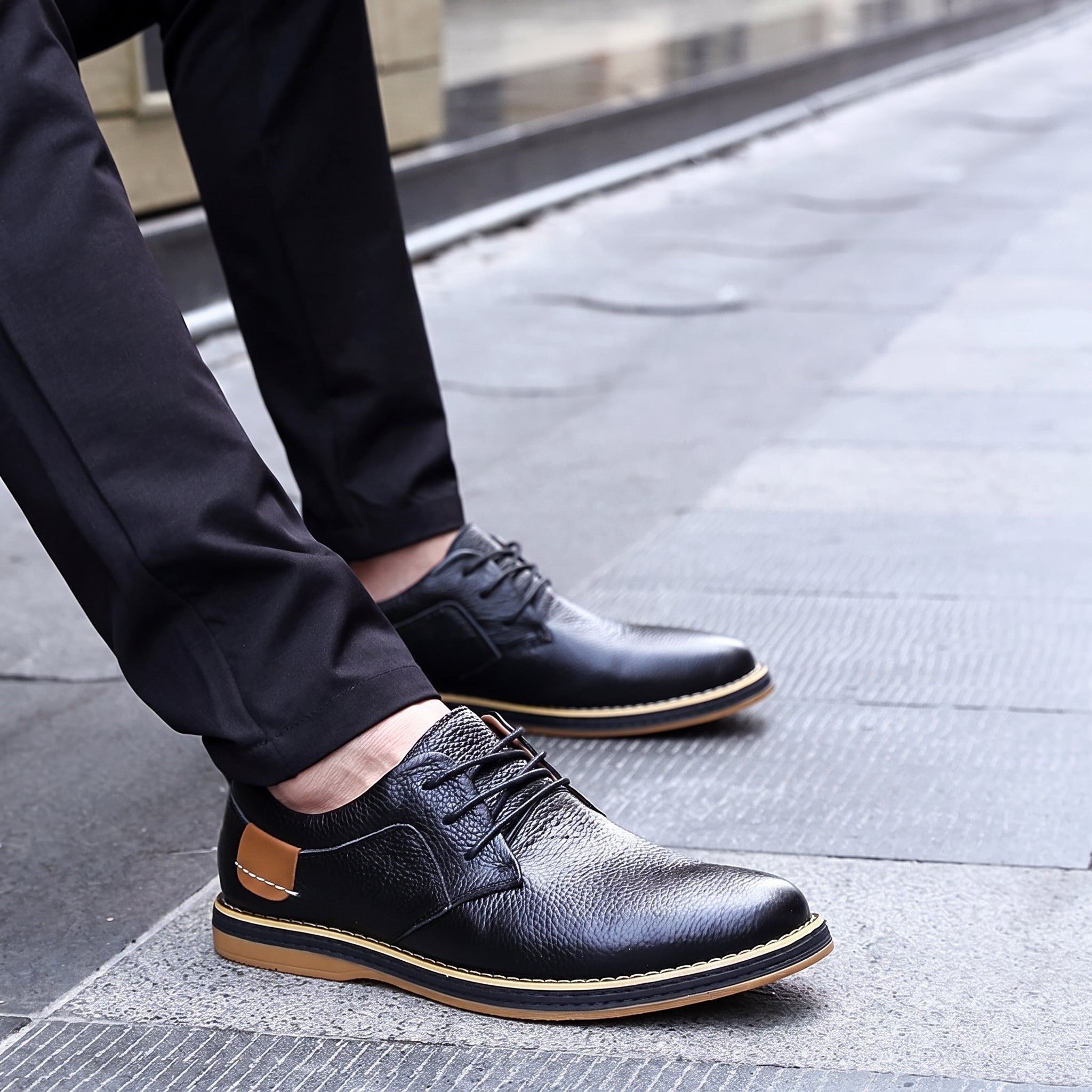 Jonas - Men's Casual Derby Shoes with Contrast Sole Detail - Shoes - Brown - Davies & Cooper
