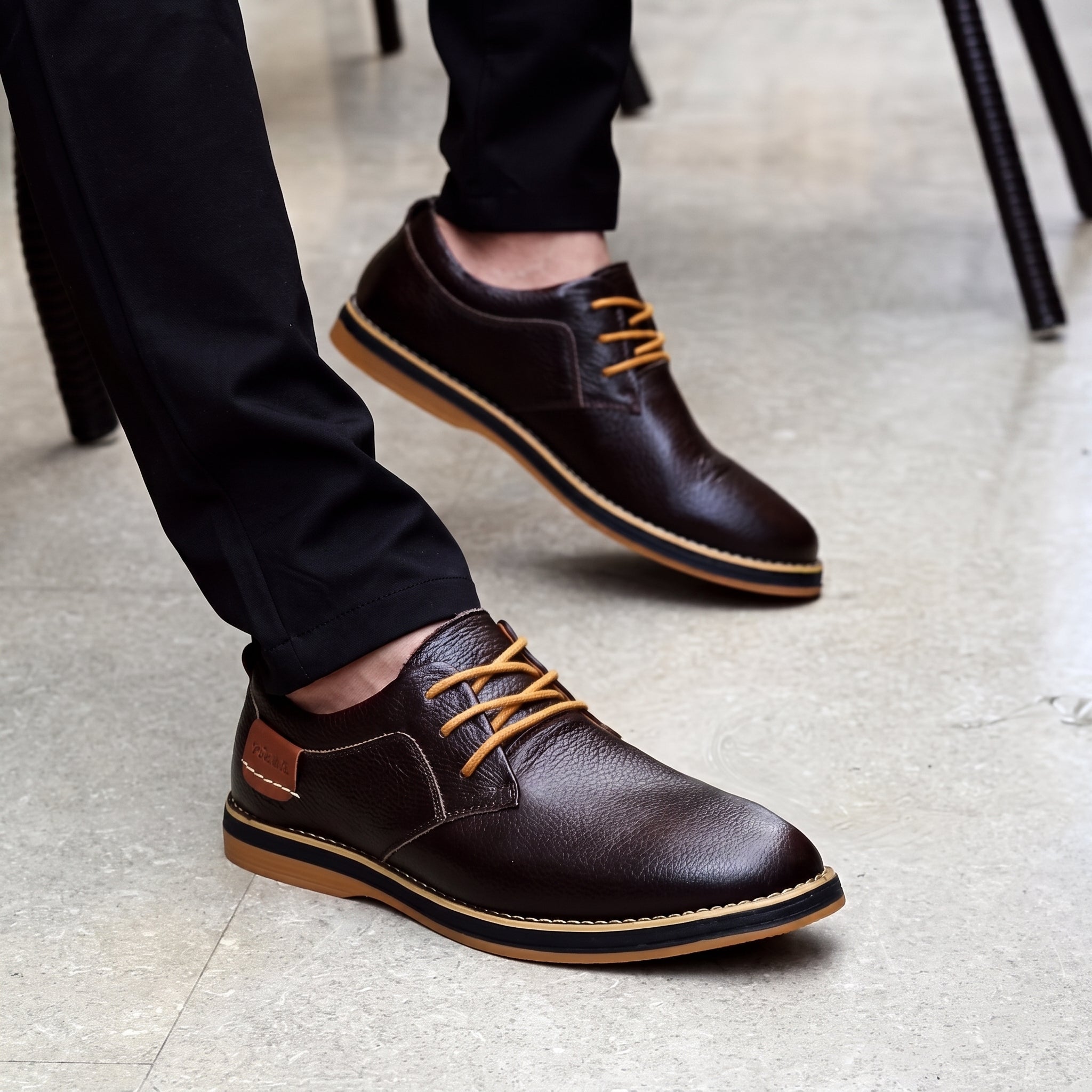 Jonas - Men's Casual Derby Shoes with Contrast Sole Detail - Shoes - Black - Davies & Cooper