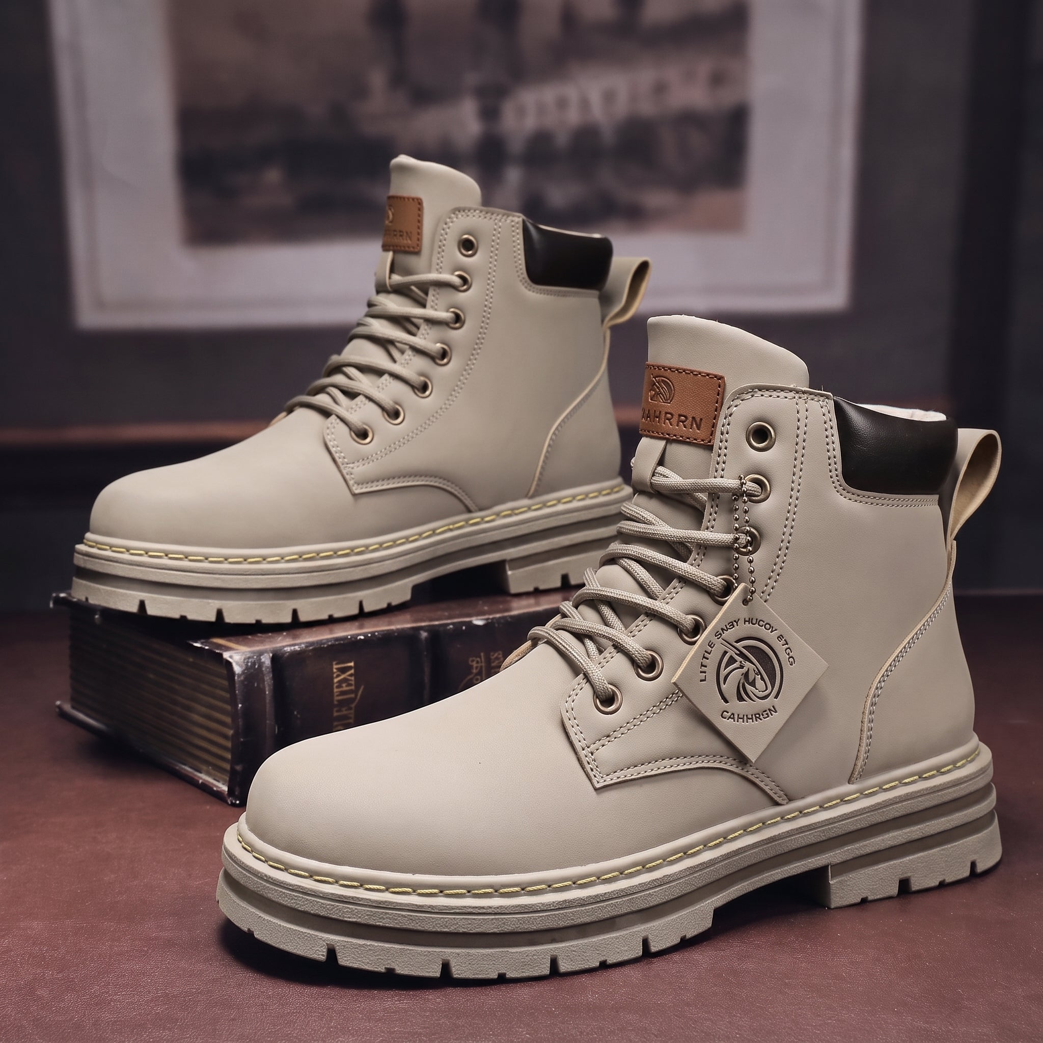 Jonas - Men's High-Top Lace-Up Combat Boots with Chunky Sole - Boots - Grey - Davies & Cooper