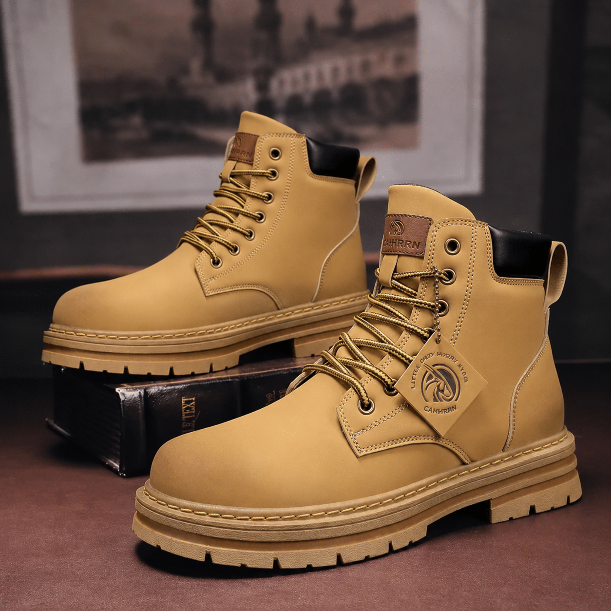 Jonas - Men's High-Top Lace-Up Combat Boots with Chunky Sole - Boots - Brown - Davies & Cooper