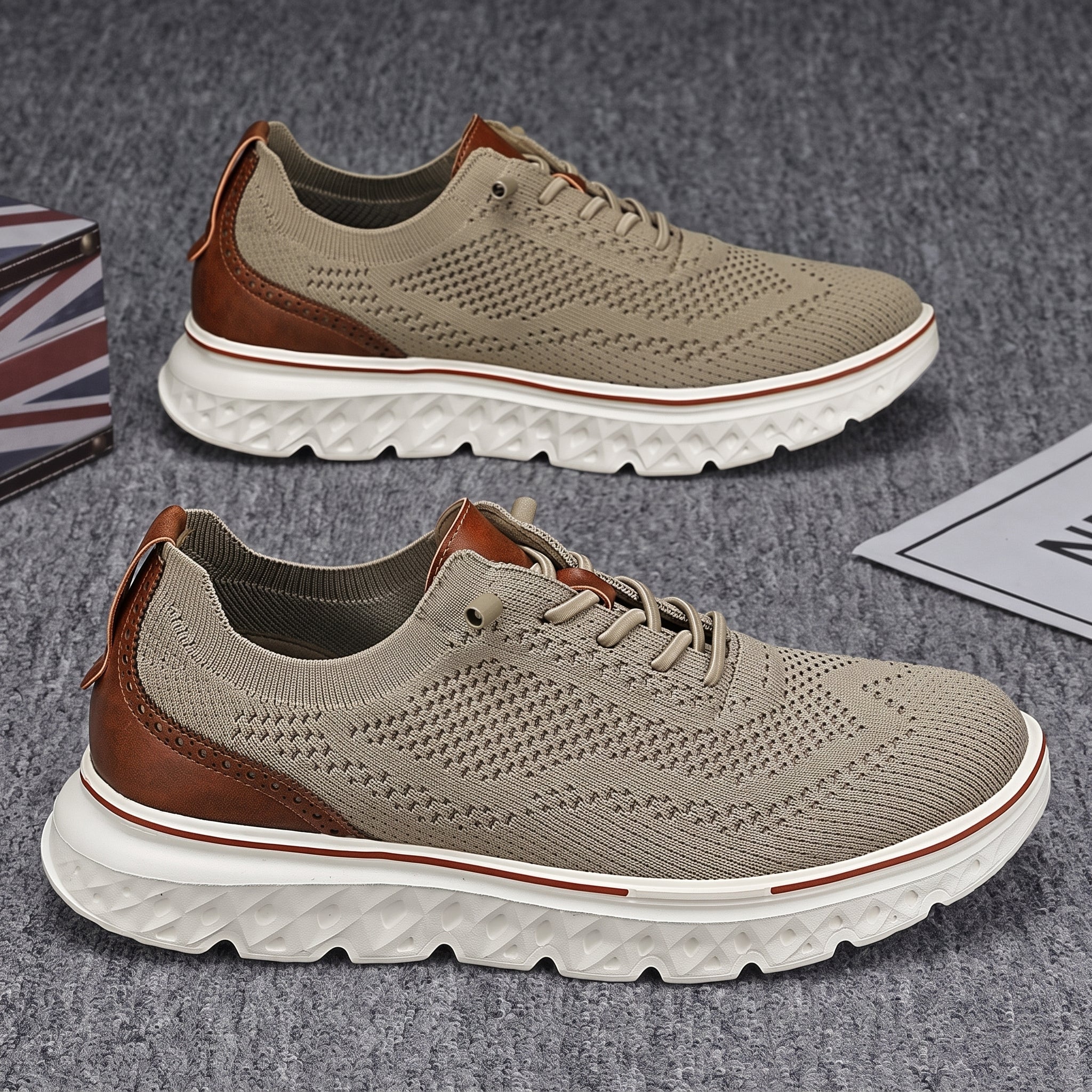 Jonas - Men's Orthopaedic Lace-Up Breathable Mesh Trainers - Trainers - Khaki - Davies & Cooper