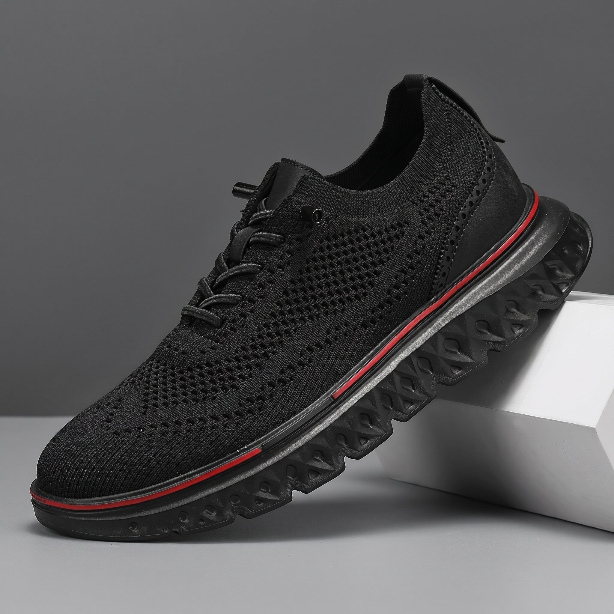 Jonas - Men's Orthopaedic Lace-Up Breathable Mesh Trainers - Trainers - Black - Davies & Cooper
