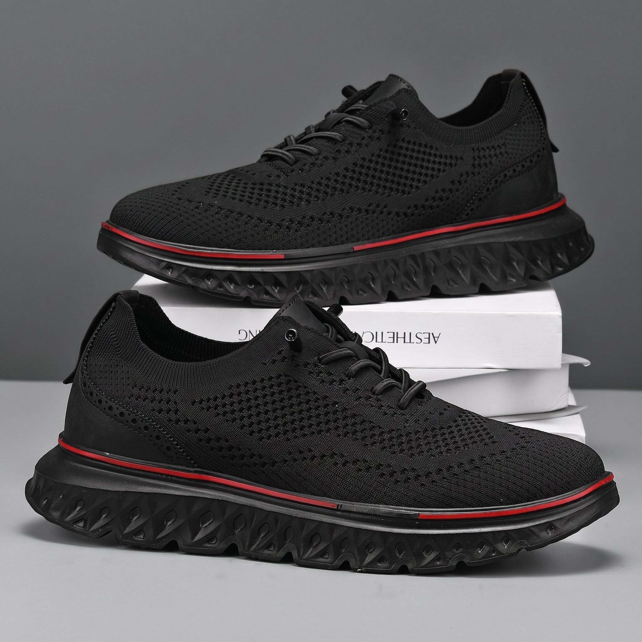 Jonas - Men's Orthopaedic Lace-Up Breathable Mesh Trainers - Trainers - Black - Davies & Cooper
