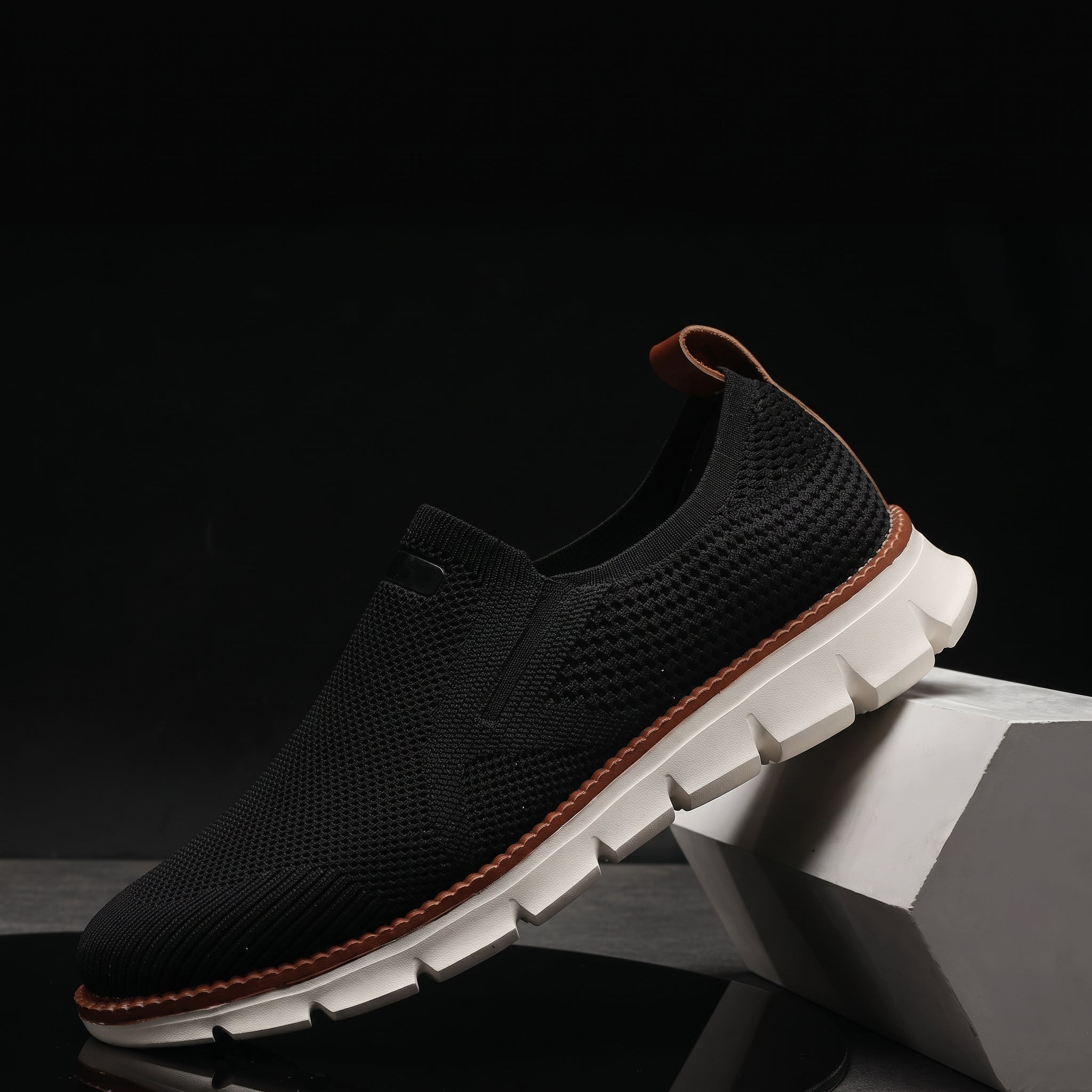 Jonas - Men's Orthopaedic Slip-On Breathable Mesh Trainers - Trainers - Black - Davies & Cooper