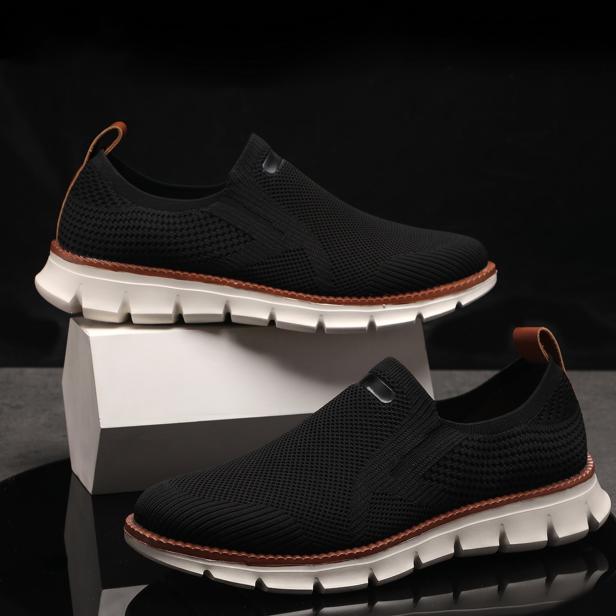 Jonas - Men's Orthopaedic Slip-On Breathable Mesh Trainers - Trainers - Black - Davies & Cooper