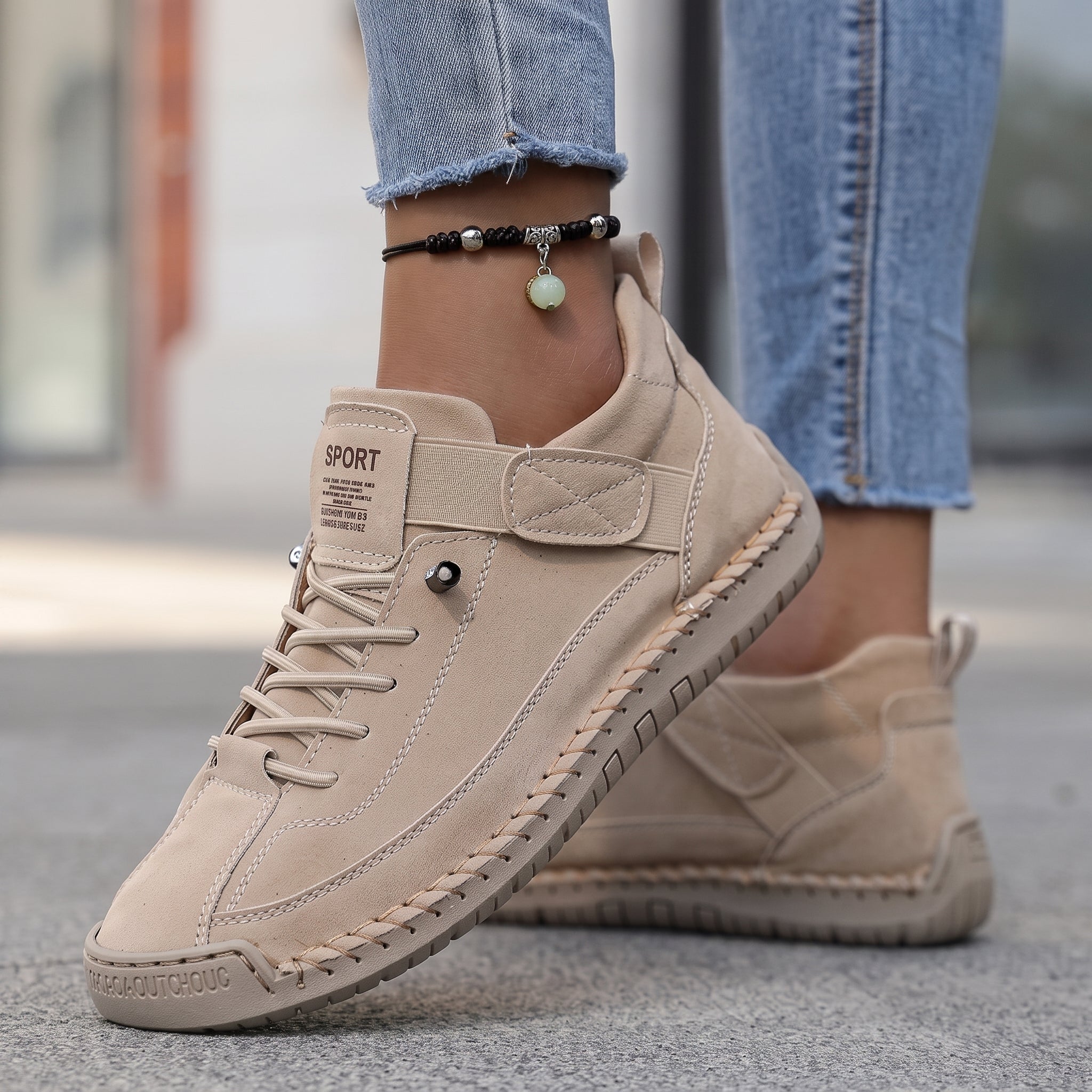 Jonas - Women's Orthopaedic Low-Top Trainers - Sneakers - Beige - Davies & Cooper