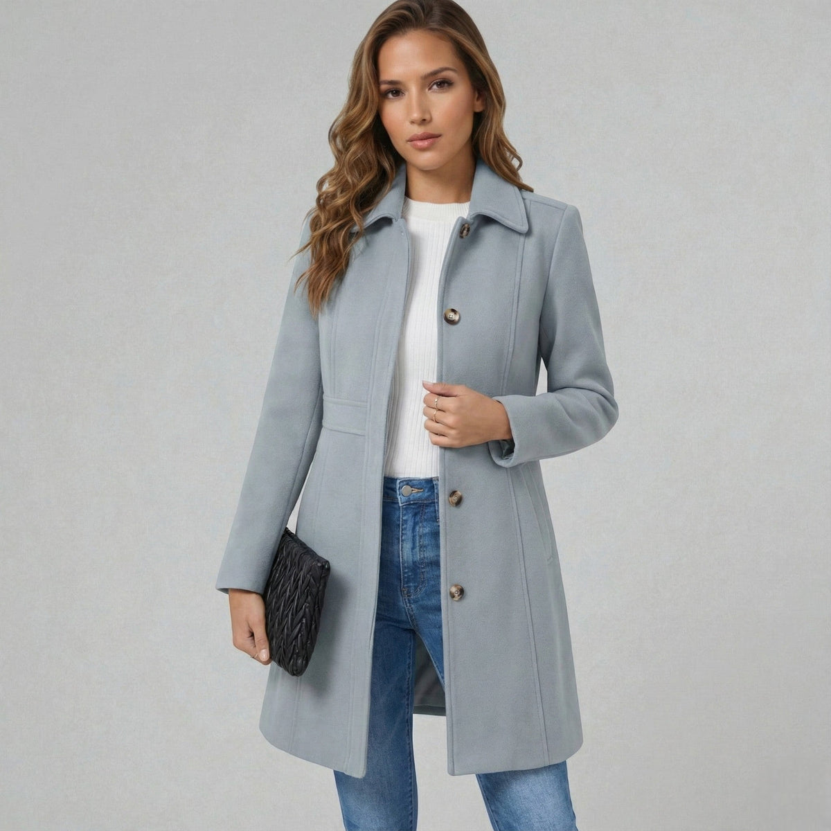 Josephine – Women's Coat with Button Placket - Jacket - Gray - Davies & Cooper