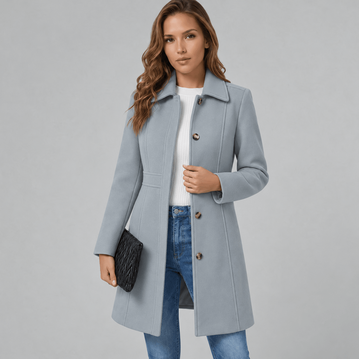 Josephine – Women's Coat with Button Placket - Jacket - Gray - Davies & Cooper
