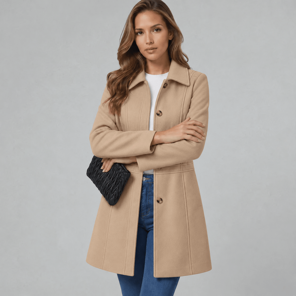 Josephine – Women's Coat with Button Placket - Jacket - Cream - Davies & Cooper