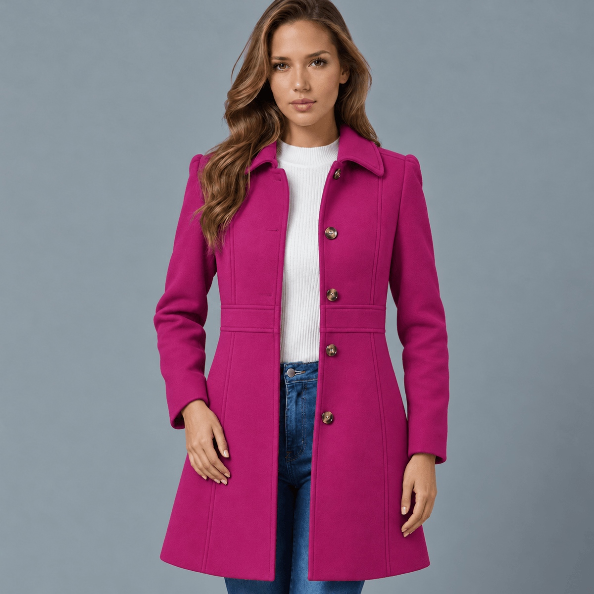 Josephine – Women's Coat with Button Placket - Jacket - Pink - Davies & Cooper
