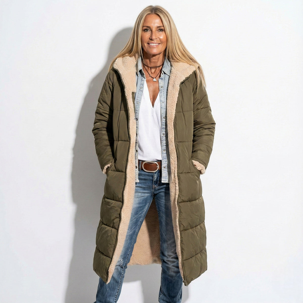 Kaela – Women's Quilted Coat for Cold Weather - Winter coat - Olive Green - Davies & Cooper