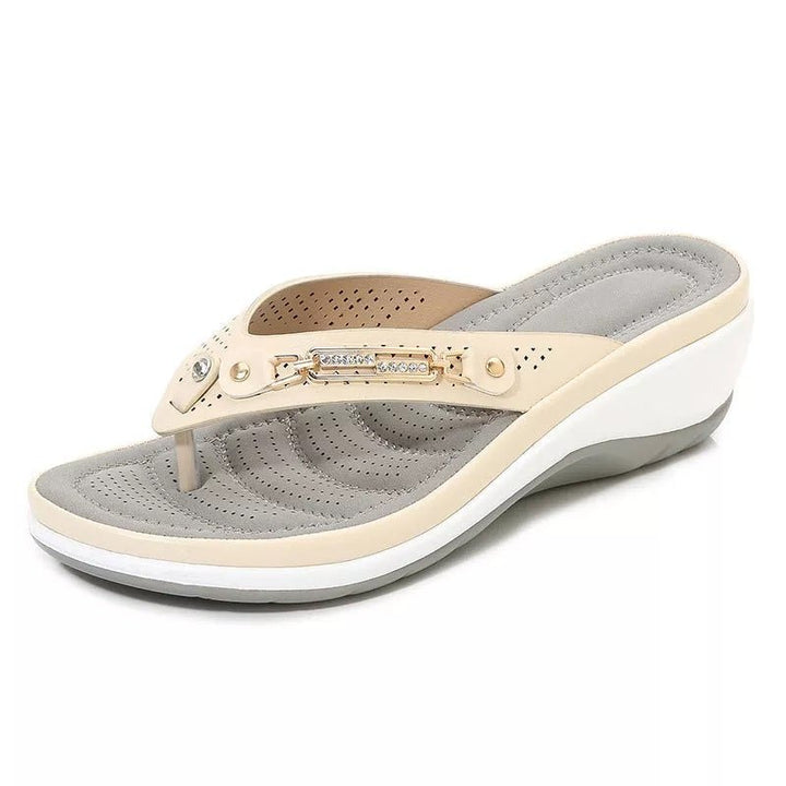 Karoline - Women's Summer Orthopaedic Wedge Toe Post Sandals - Sandals - Beige - Davies & Cooper