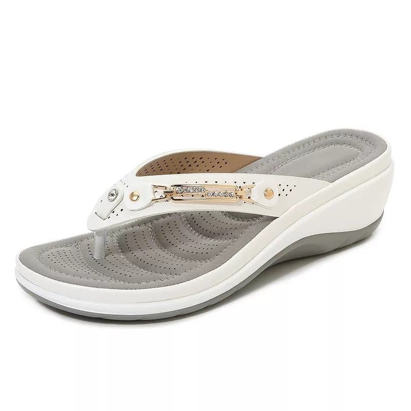 Karoline - Women's Summer Orthopaedic Wedge Toe Post Sandals - Sandals - White - Davies & Cooper
