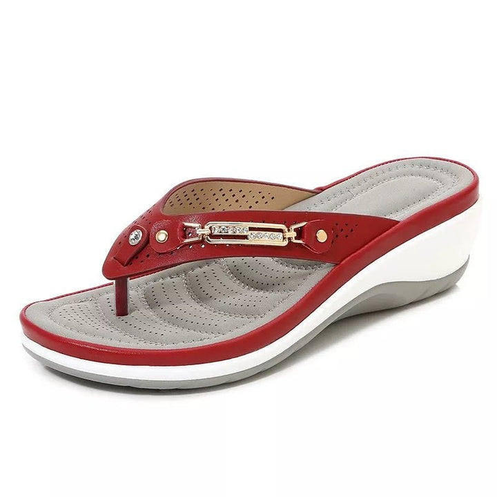 Karoline - Women's Summer Orthopaedic Wedge Toe Post Sandals - Sandals - Red - Davies & Cooper