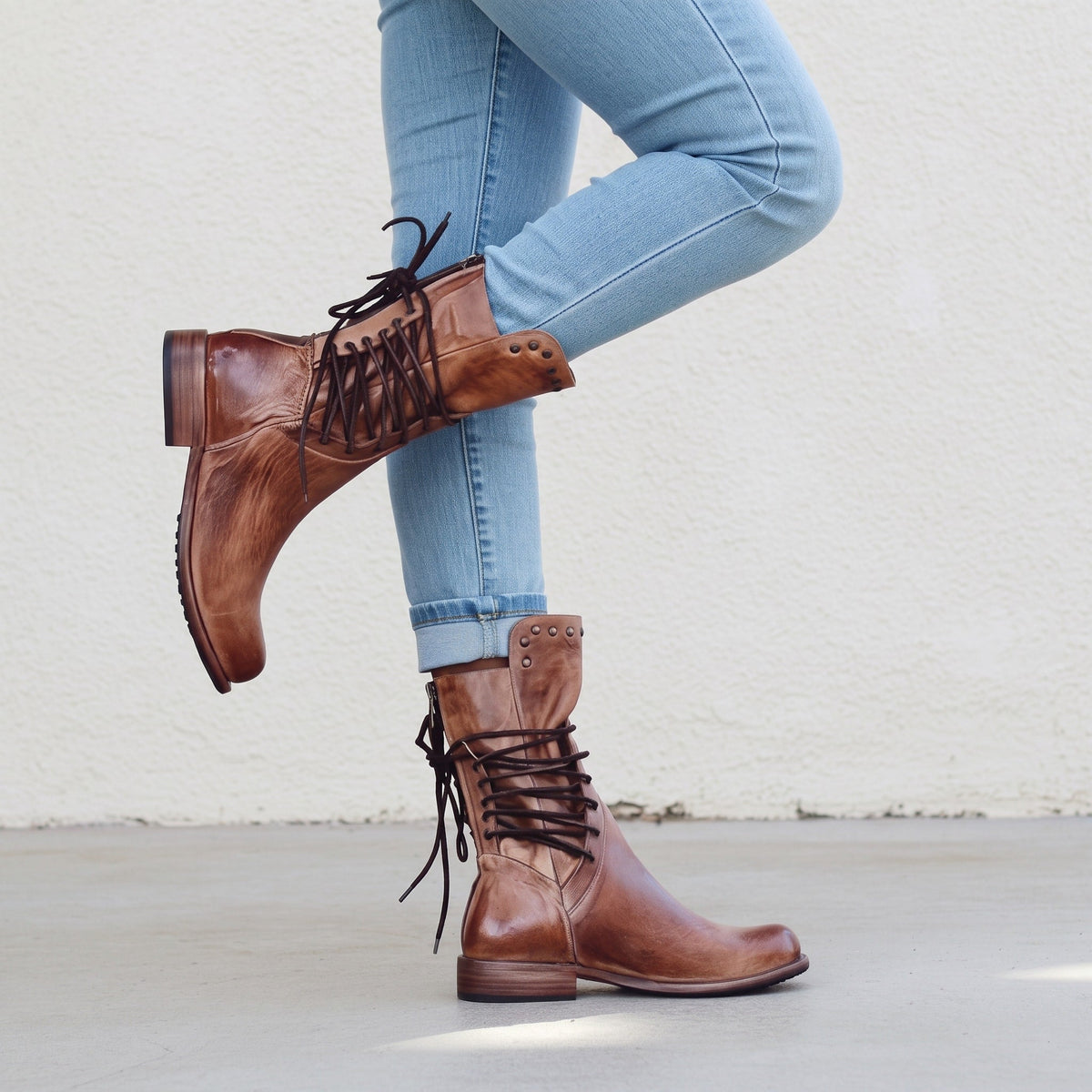 Kendra - Women's Orthopaedic Lace-Up Ankle Boots with Studded Detail - Boots - Brown - Davies & Cooper