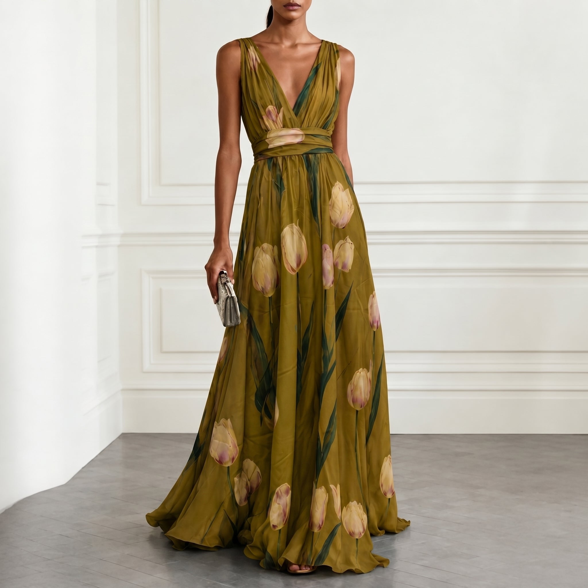 Klara - Women's Floral Sleeveless Bridesmaid Maxi Dress - Maxi Dress - Green - Davies & Cooper