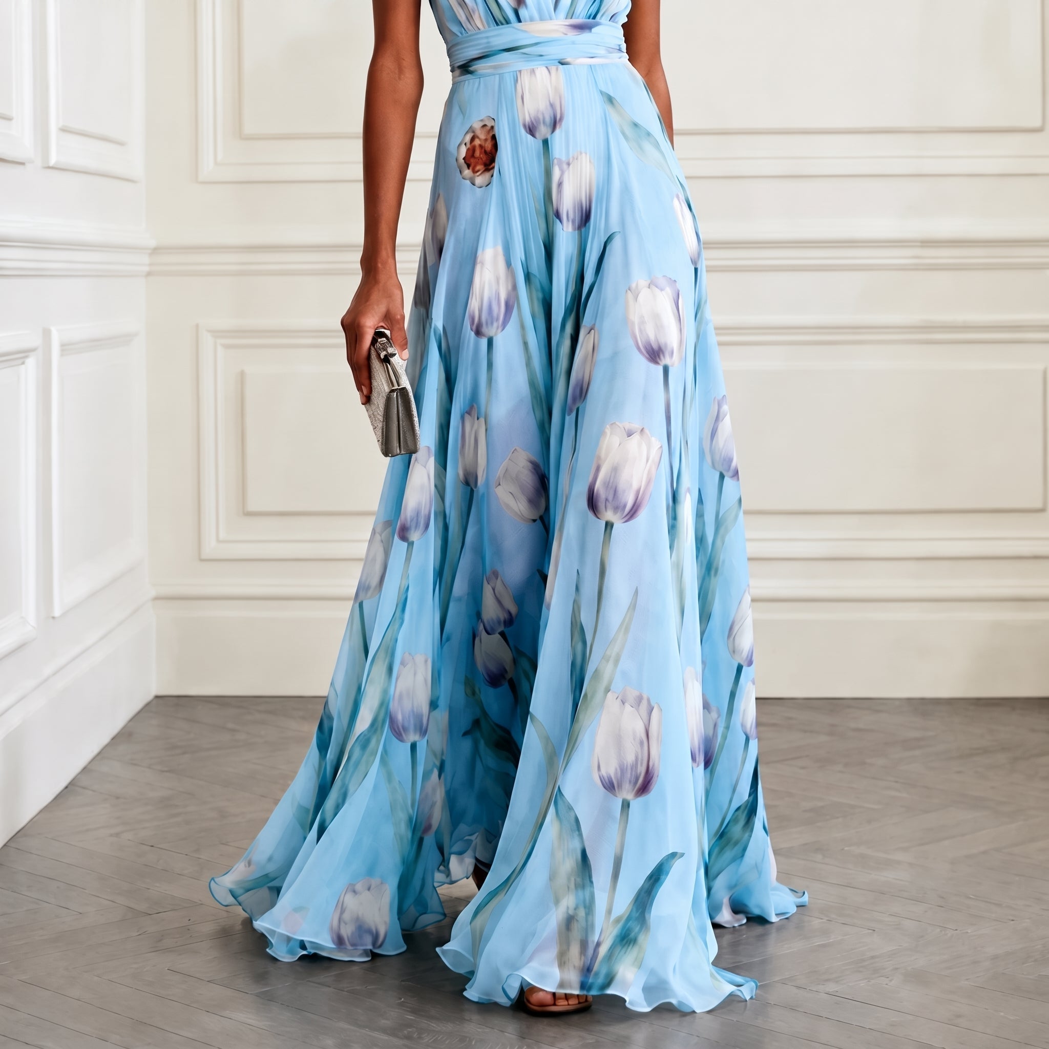 Klara - Women's Floral Sleeveless Bridesmaid Maxi Dress - Maxi Dress - Sky Blue - Davies & Cooper
