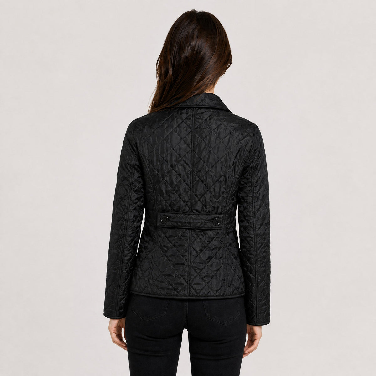 Klara - Women's Quilted Transitional Jacket with Collar and Button Front - Coats & Jackets - Black - Davies & Cooper