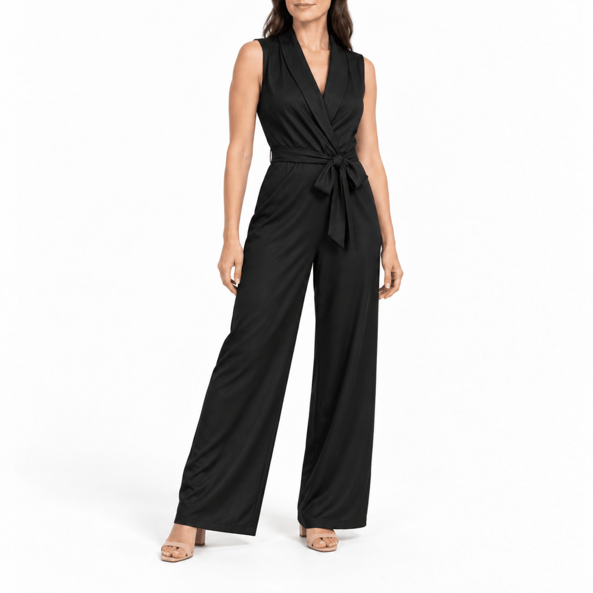 Klara - Women's Wide-Leg Belted Wrap Jumpsuit - One-Pieces - Black - Davies & Cooper