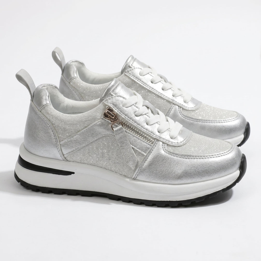 Lana – Women's Orthopaedic Zip Trainers - Trainers - Silver - Davies & Cooper