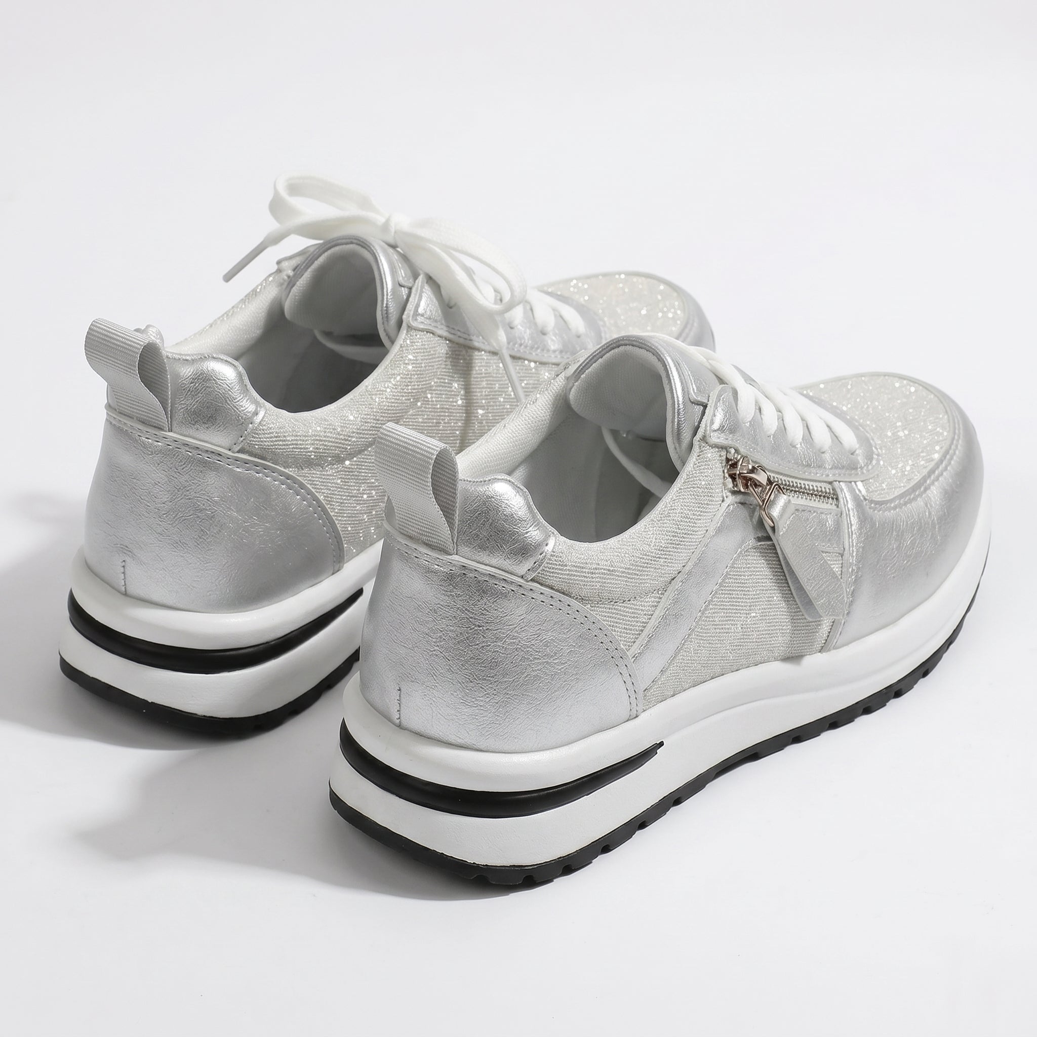 Lana – Women's Orthopaedic Zip Trainers - Trainers - Silver - Davies & Cooper