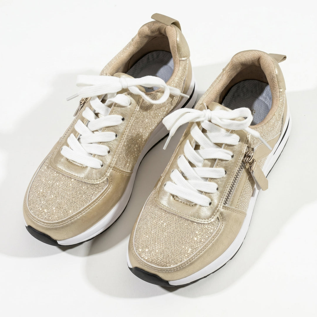 Lana – Women's Orthopaedic Zip Trainers - Trainers - Gold - Davies & Cooper