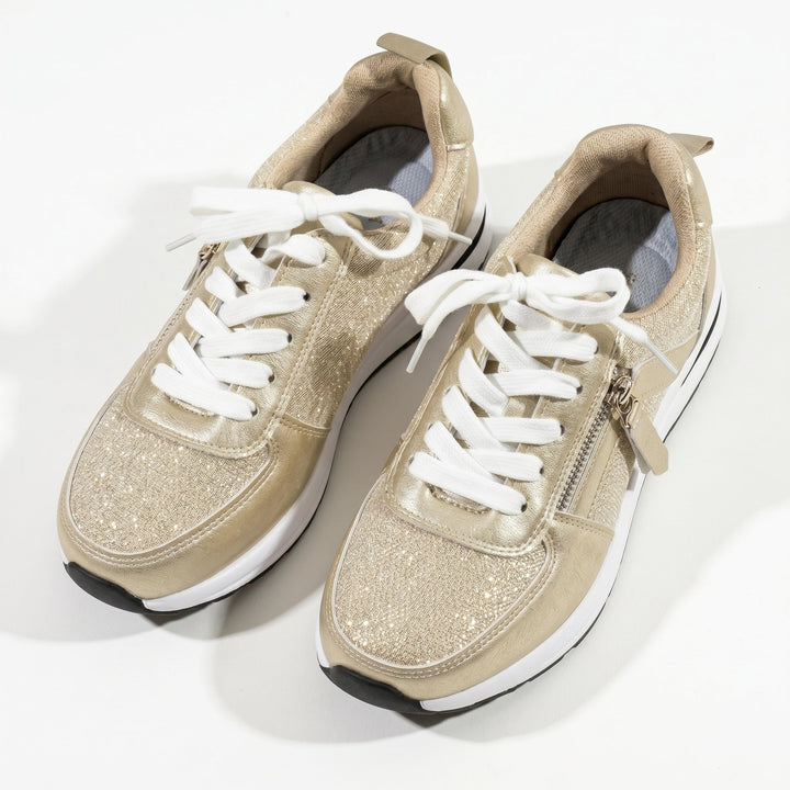 Lana – Women's Orthopaedic Zip Trainers - Trainers - Gold - Davies & Cooper