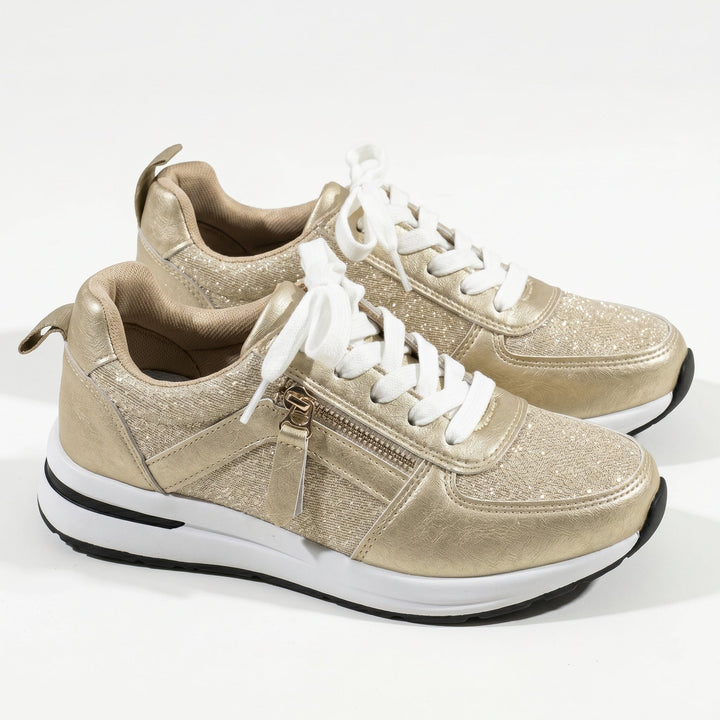 Lana – Women's Orthopaedic Zip Trainers - Trainers - Gold - Davies & Cooper