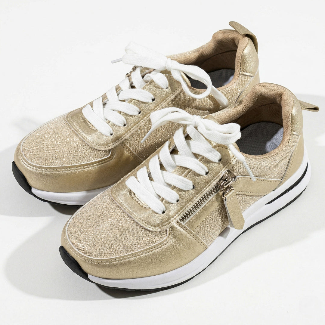Lana – Women's Orthopaedic Zip Trainers - Trainers - Gold - Davies & Cooper