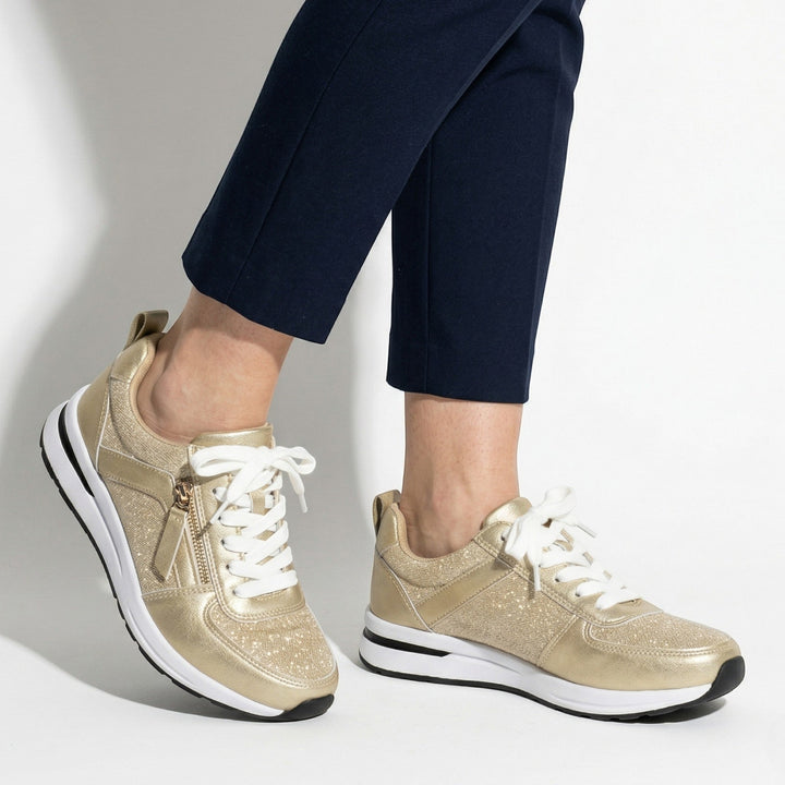 Lana – Women's Orthopaedic Zip Trainers - Trainers - Gold - Davies & Cooper