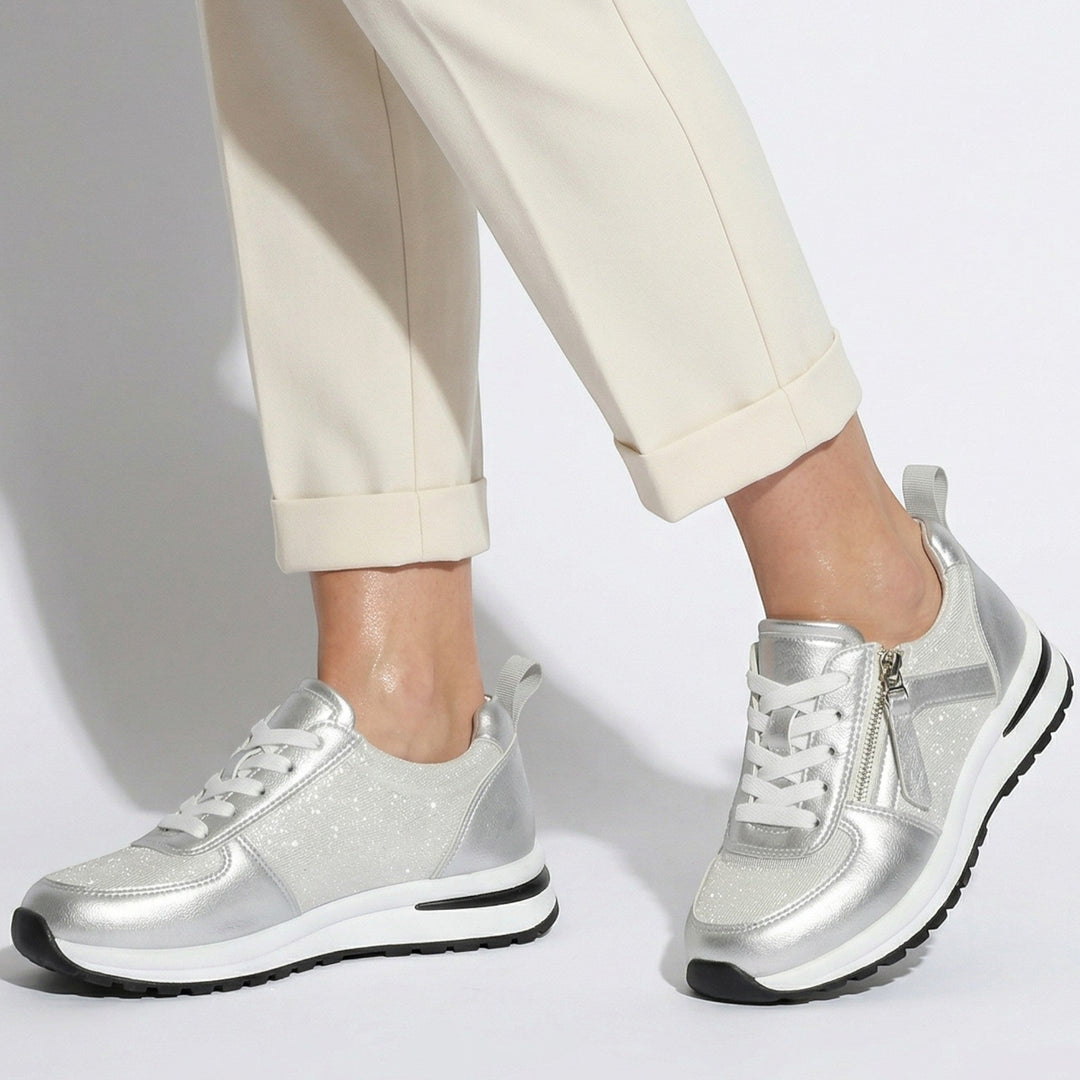 Lana – Women's Orthopaedic Zip Trainers - Trainers - Silver - Davies & Cooper
