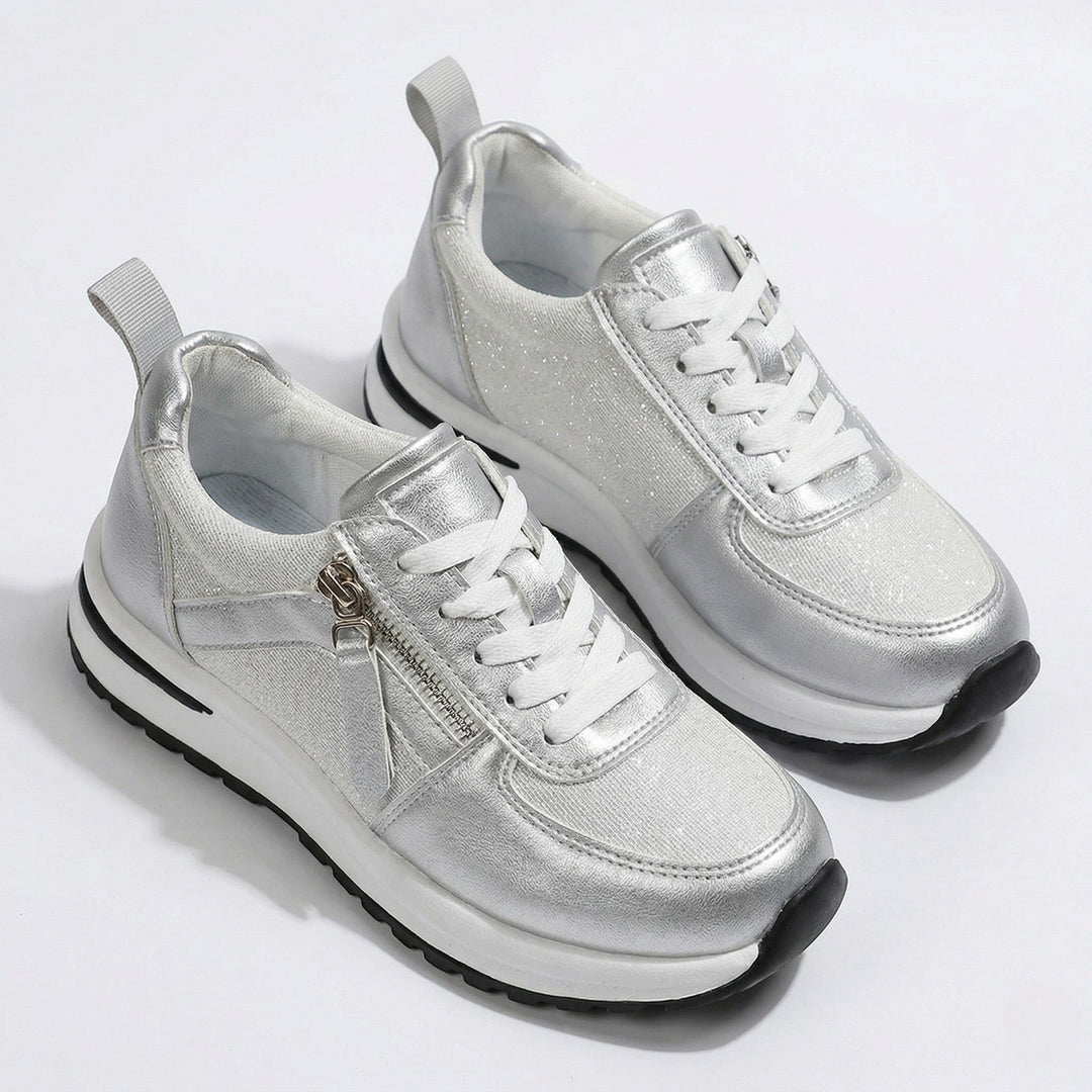 Lana – Women's Orthopaedic Zip Trainers - Trainers - Silver - Davies & Cooper