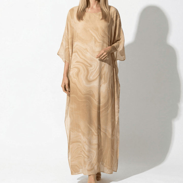 Lara - Women's Relaxed Fit Summer Marble Print Maxi Dress - Maxi Dress - Yellow - Davies & Cooper