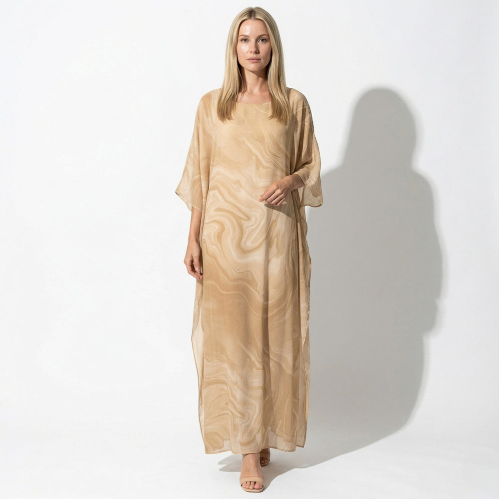 Lara - Women's Relaxed Fit Summer Marble Print Maxi Dress - Maxi Dress - Yellow - Davies & Cooper