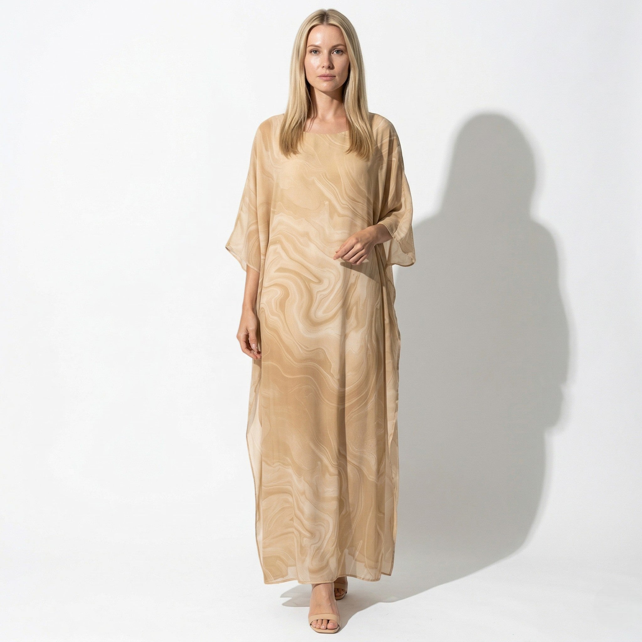 Lara - Women's Relaxed Fit Summer Marble Print Maxi Dress - Maxi Dress - Yellow - Davies & Cooper