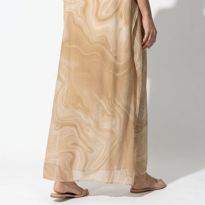 Lara - Women's Relaxed Fit Summer Marble Print Maxi Dress - Maxi Dress - Yellow - Davies & Cooper