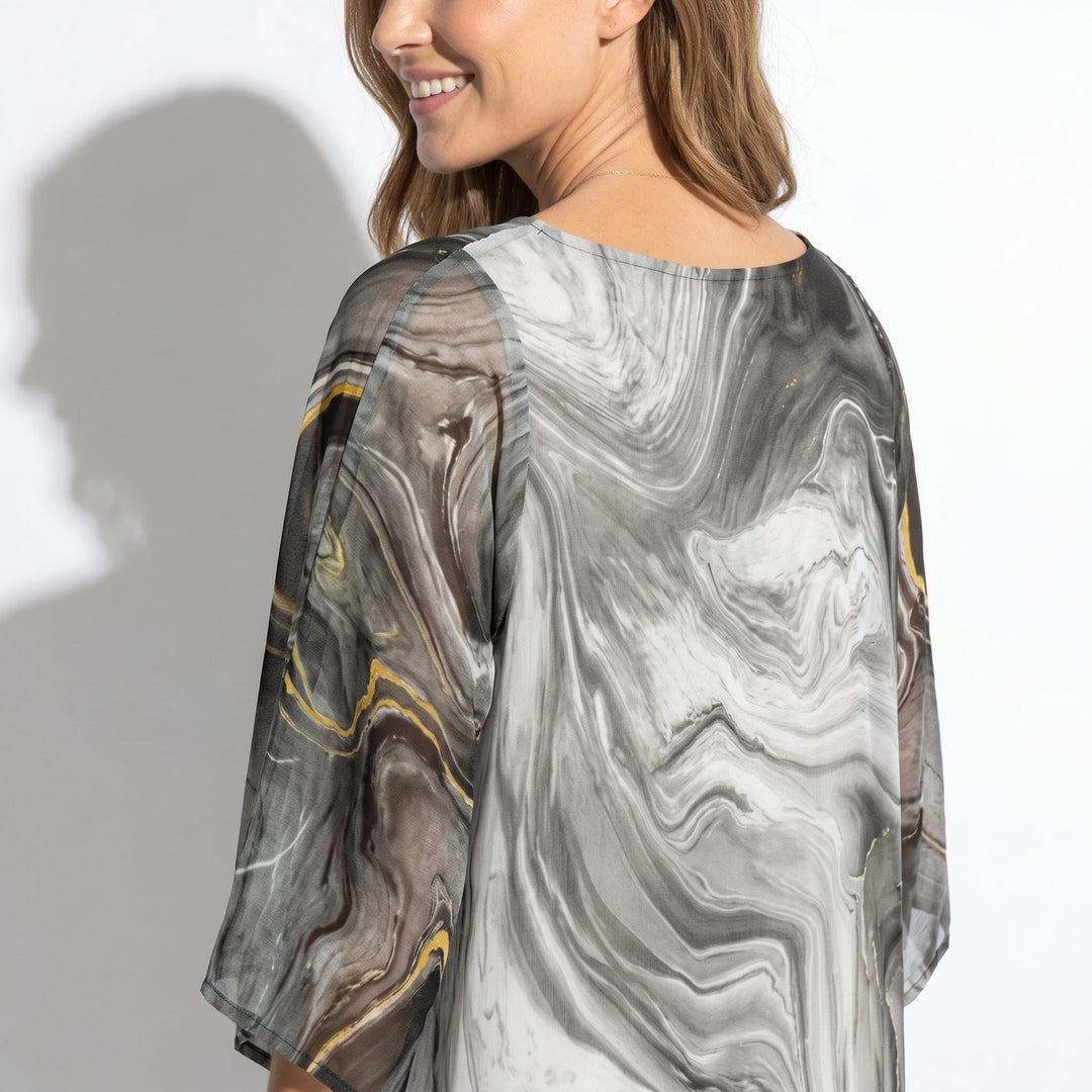 Lara - Women's Relaxed Fit Summer Marble Print Maxi Dress - Maxi Dress - Gray - Davies & Cooper