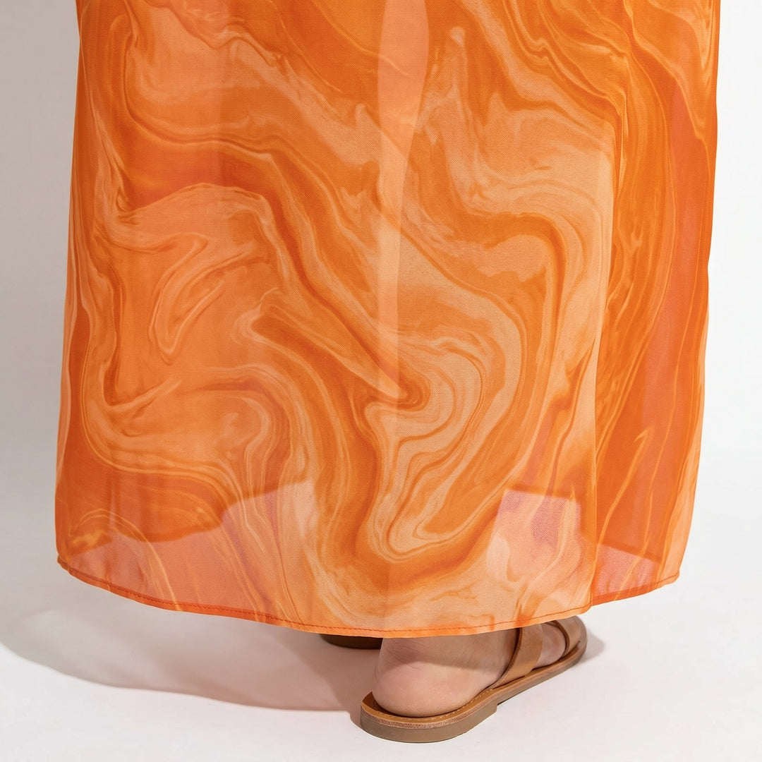 Lara - Women's Relaxed Fit Summer Marble Print Maxi Dress - Maxi Dress - Orange - Davies & Cooper