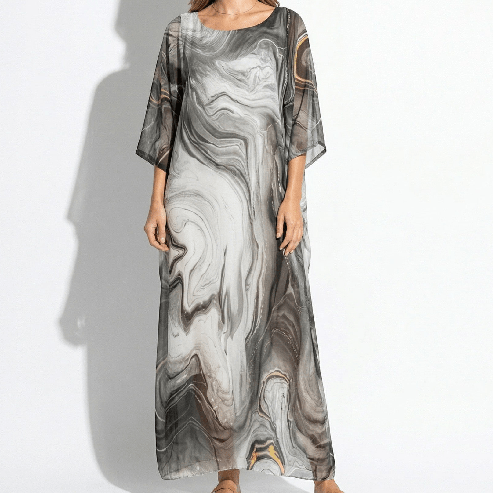 Lara - Women's Relaxed Fit Summer Marble Print Maxi Dress - Maxi Dress - Gray - Davies & Cooper