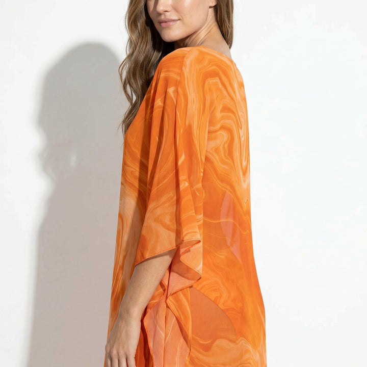 Lara - Women's Relaxed Fit Summer Marble Print Maxi Dress - Maxi Dress - Orange - Davies & Cooper