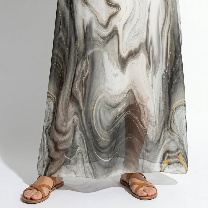 Lara - Women's Relaxed Fit Summer Marble Print Maxi Dress - Maxi Dress - Gray - Davies & Cooper