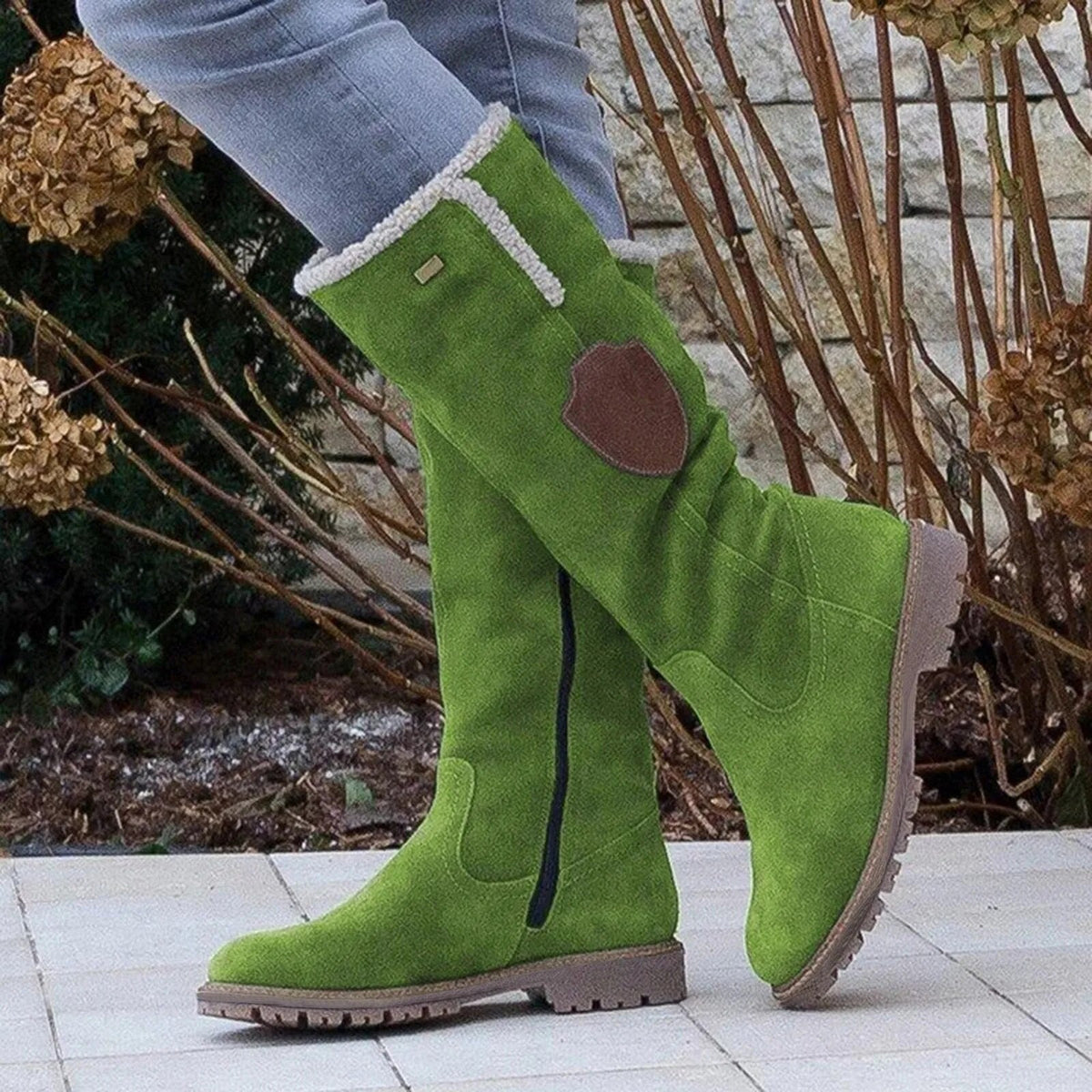 Lena – Lined Winter Boots with Decorative Patch Accent - Winter Boots - Green - Davies & Cooper