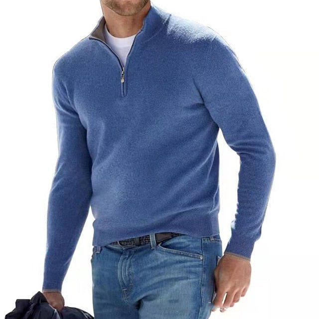 Leon – Long Sleeve Zip Jumper - Sweaters - Blue - Davies & Cooper
